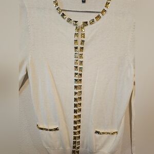 Jones New York Medium Cream Sweater w/ Citrine Color Beads